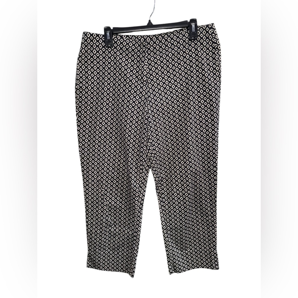 CABI Black and Cream Geometric Print Pants Size 8